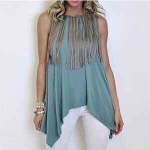 Anthropologie Judith March asymmetric tassel fringe tank size Small